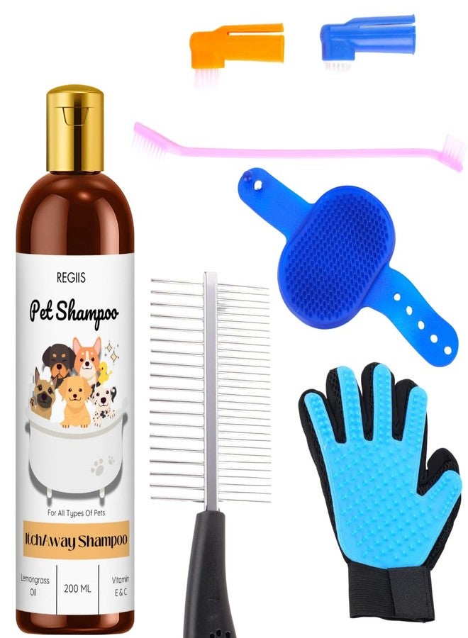 مجموعة العناية بالحيوانات الأليفة مع شامبو زيت الليمون، 200 مل، مشط معدني، قفاز لإزالة الشعر الزائد، مجموعة فرشاة للكلاب والقطط (عبوة من 5 قطع) - Image 1